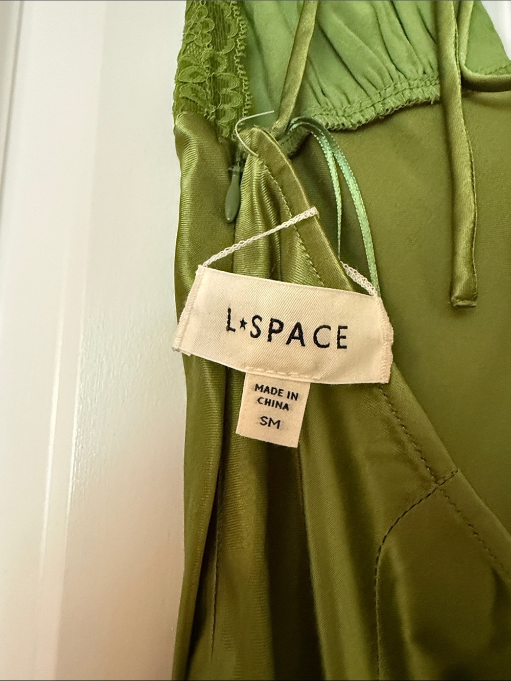l*space x Salty Blonde Eyes On You Maxi Verdant Satin Lace-Trim Slip Dress - Picture 6 of 7